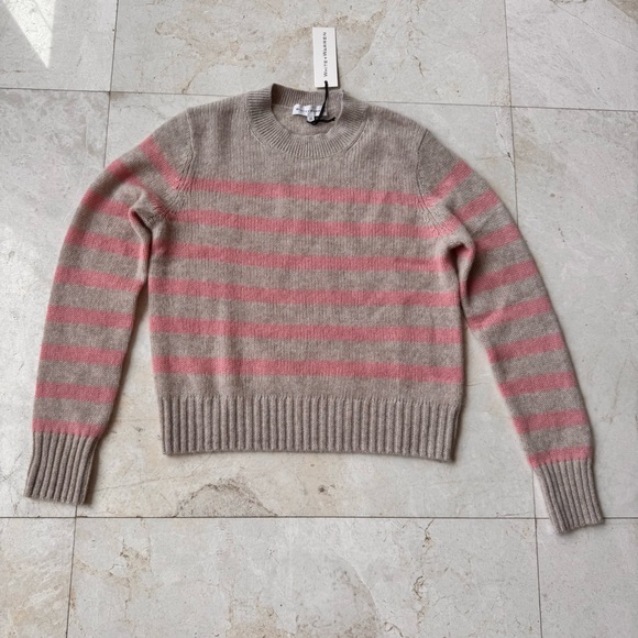 White & Warren Cashmere Pink and Cream Stripe Sweater size XS